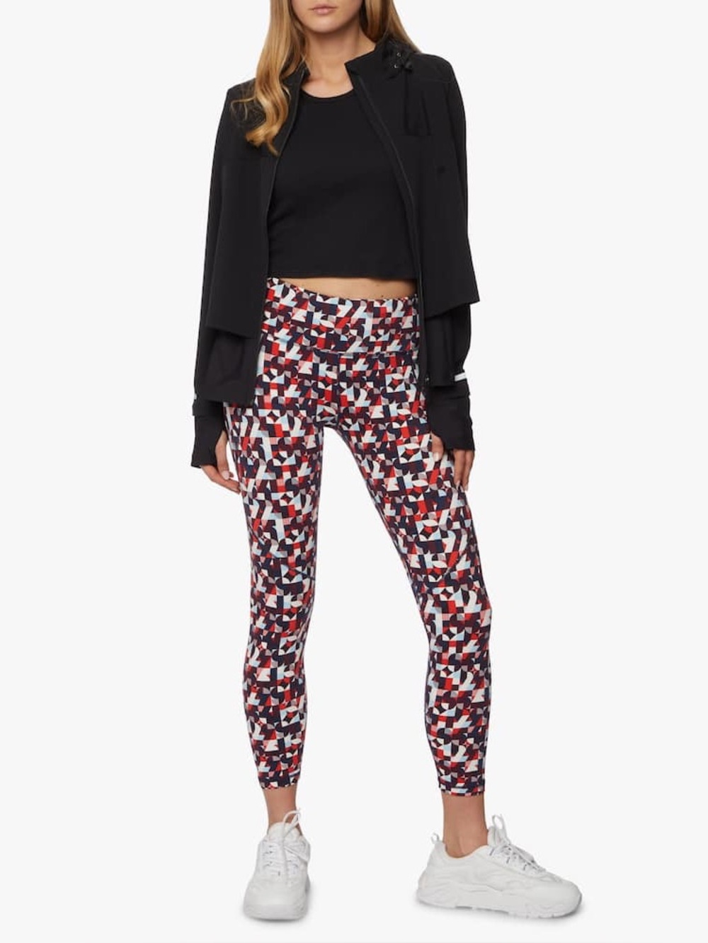 Sweaty Betty Power 7/8 leggings red retro geometric print bum-sculpting seams M